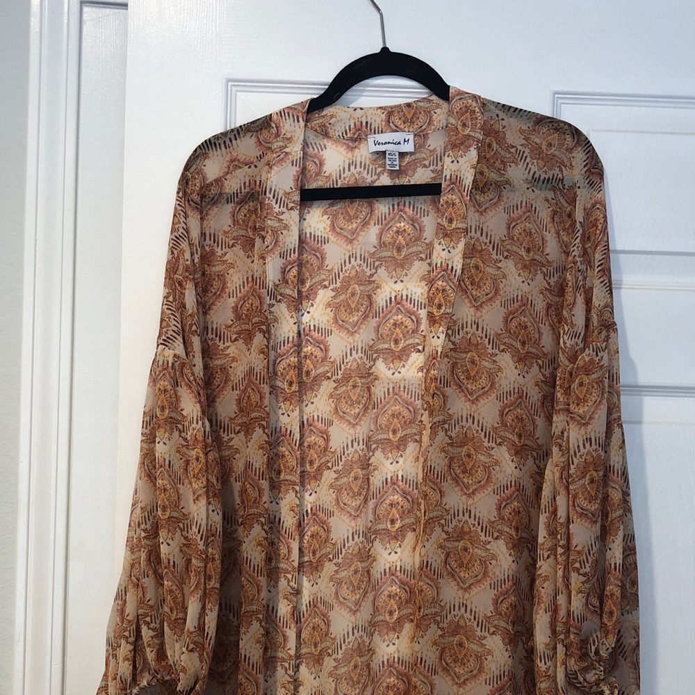 Veronica M Sheer Paisley Kimono in Cream and Brown